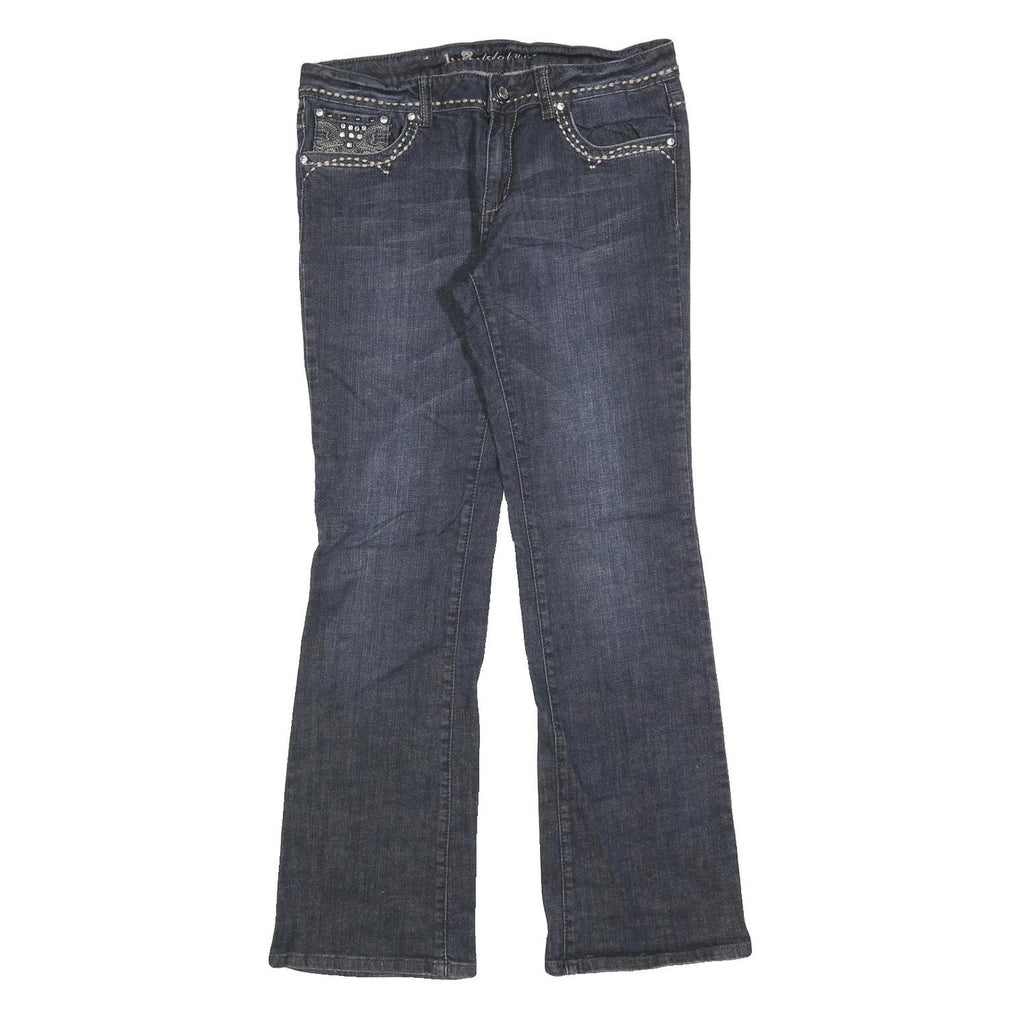 LA IDOL Womens Regular Fit Blue Denim Bootcut Jeans Cotton Blend W34 L32 Stud