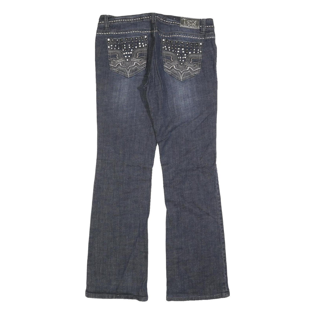 LA IDOL Womens Regular Fit Blue Denim Bootcut Jeans Cotton Blend W34 L32 Stud