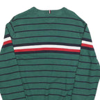 TOMMY HILFIGER Mens Green & Navy Striped Jumper Crew Neck Basic Knit M Cotton