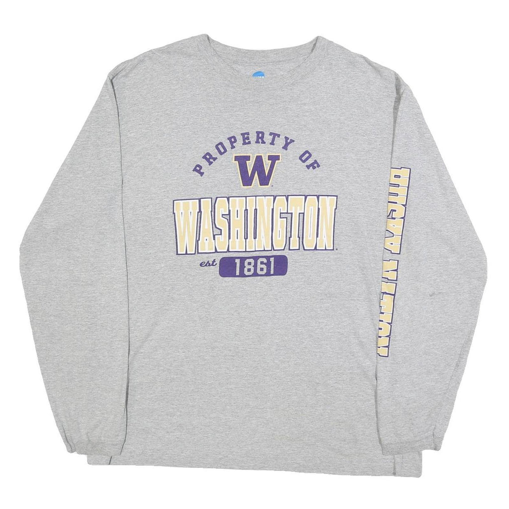 NCAA Mens Grey Washington Graphic T-Shirt XL Long Sleeve Crew Neck College