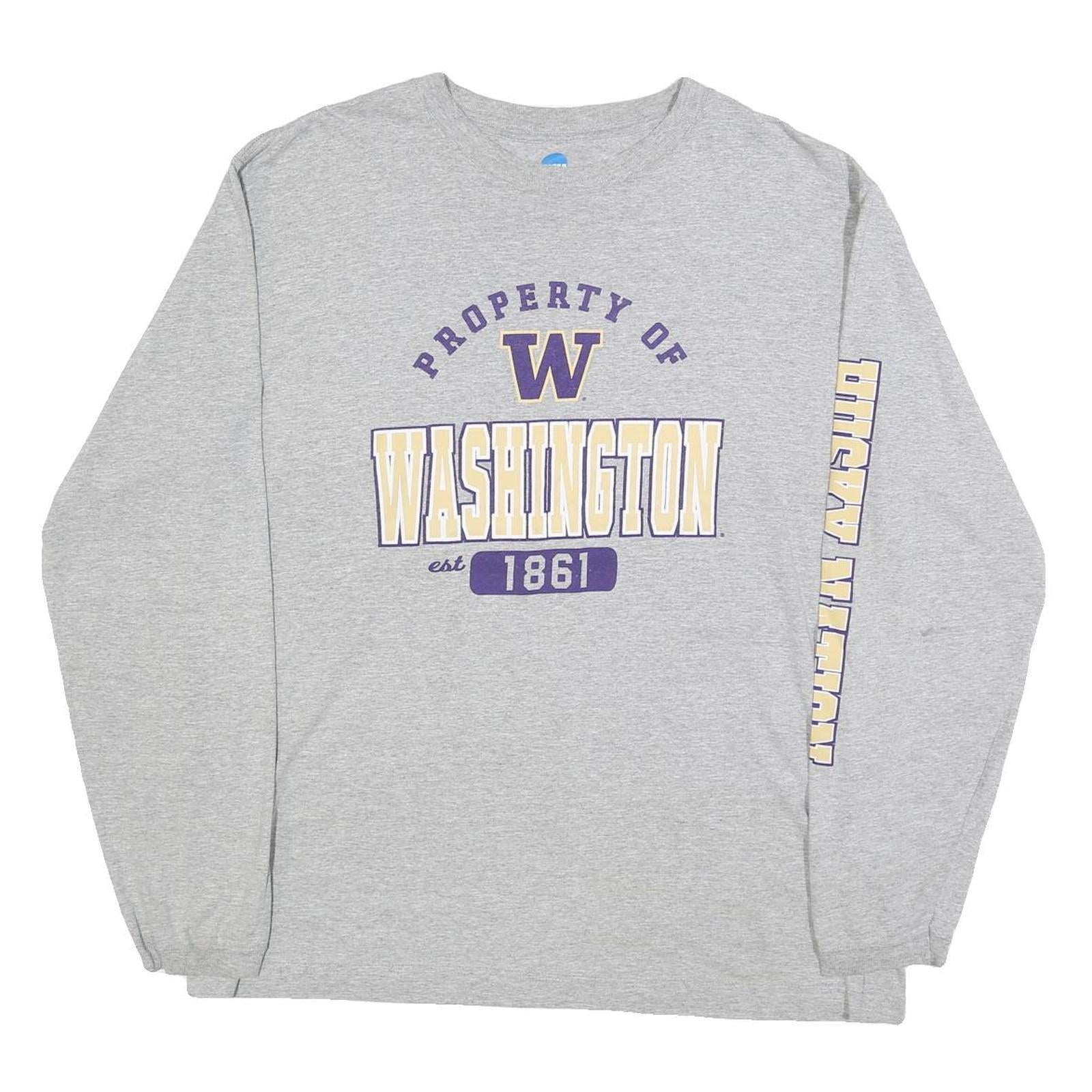NCAA Mens Grey Washington Graphic T-Shirt XL Long Sleeve Crew Neck College