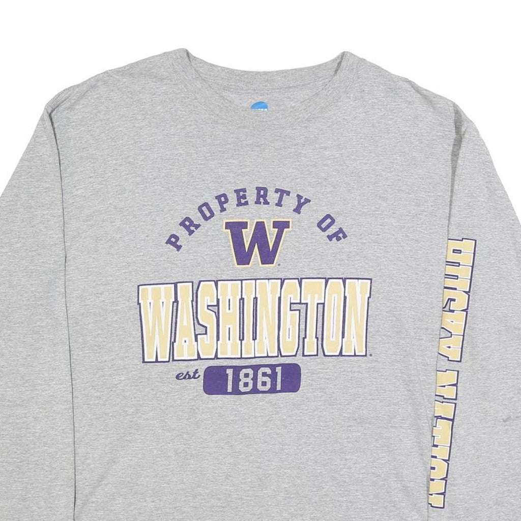 NCAA Mens Grey Washington Graphic T-Shirt XL Long Sleeve Crew Neck College