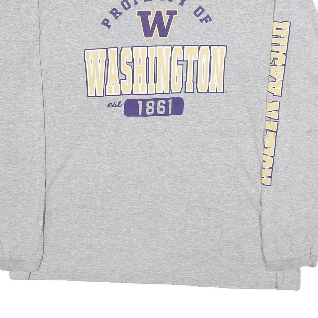 NCAA Mens Grey Washington Graphic T-Shirt XL Long Sleeve Crew Neck College