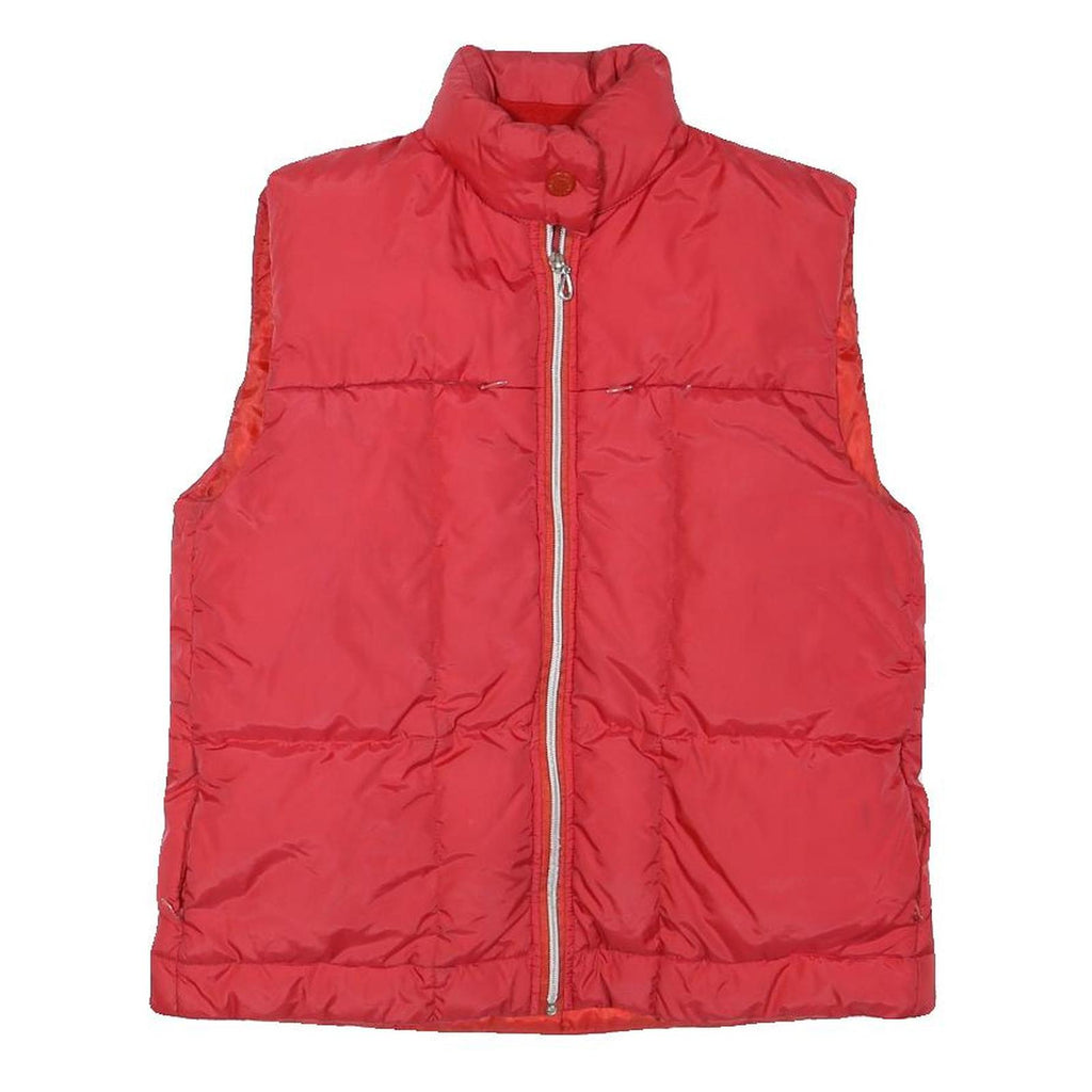 FY DA Womens Red Nylon Puffer Jacket M Zip Sleeveless Classic Winter Outerwear