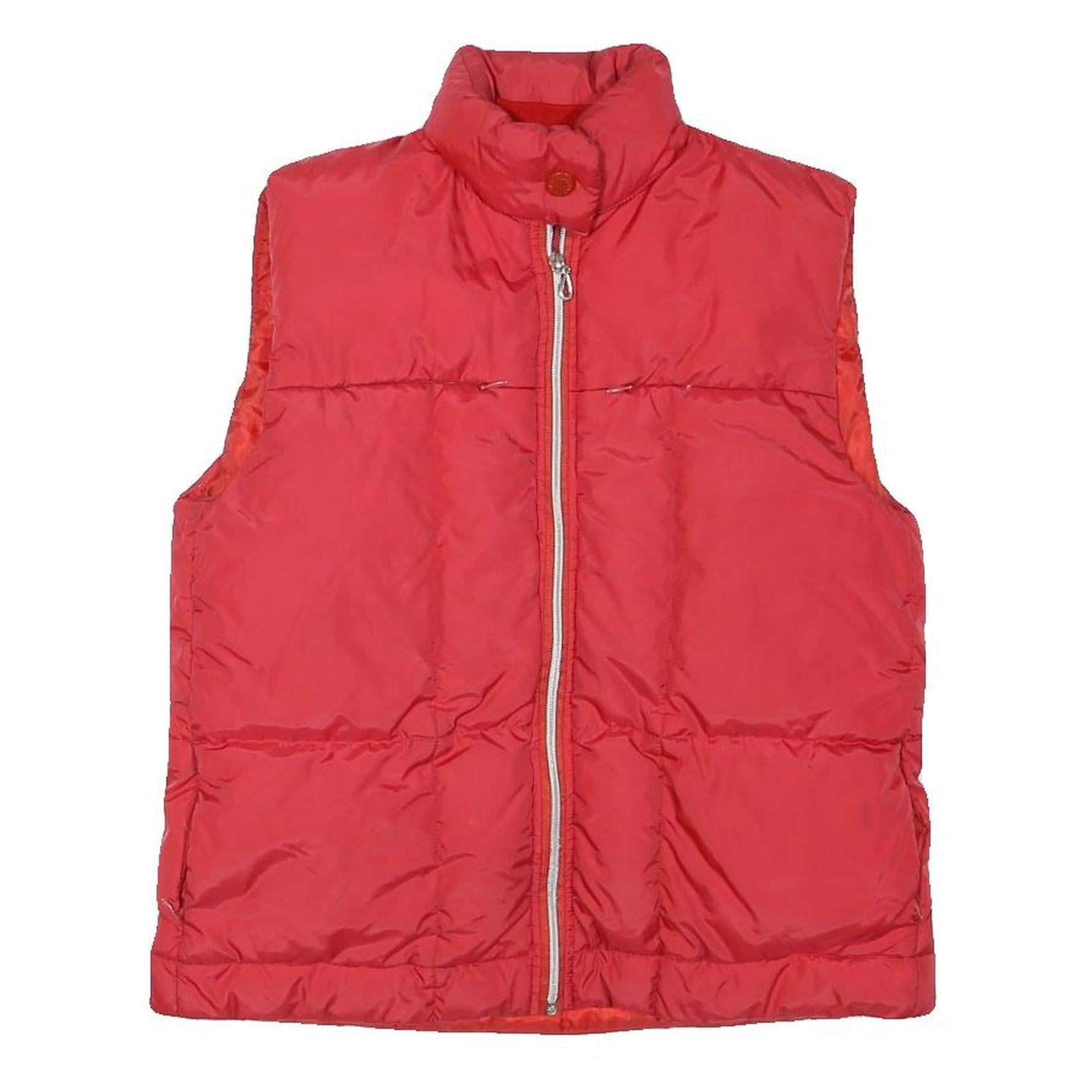 FY DA Womens Red Nylon Puffer Jacket M Zip Sleeveless Classic Winter Outerwear