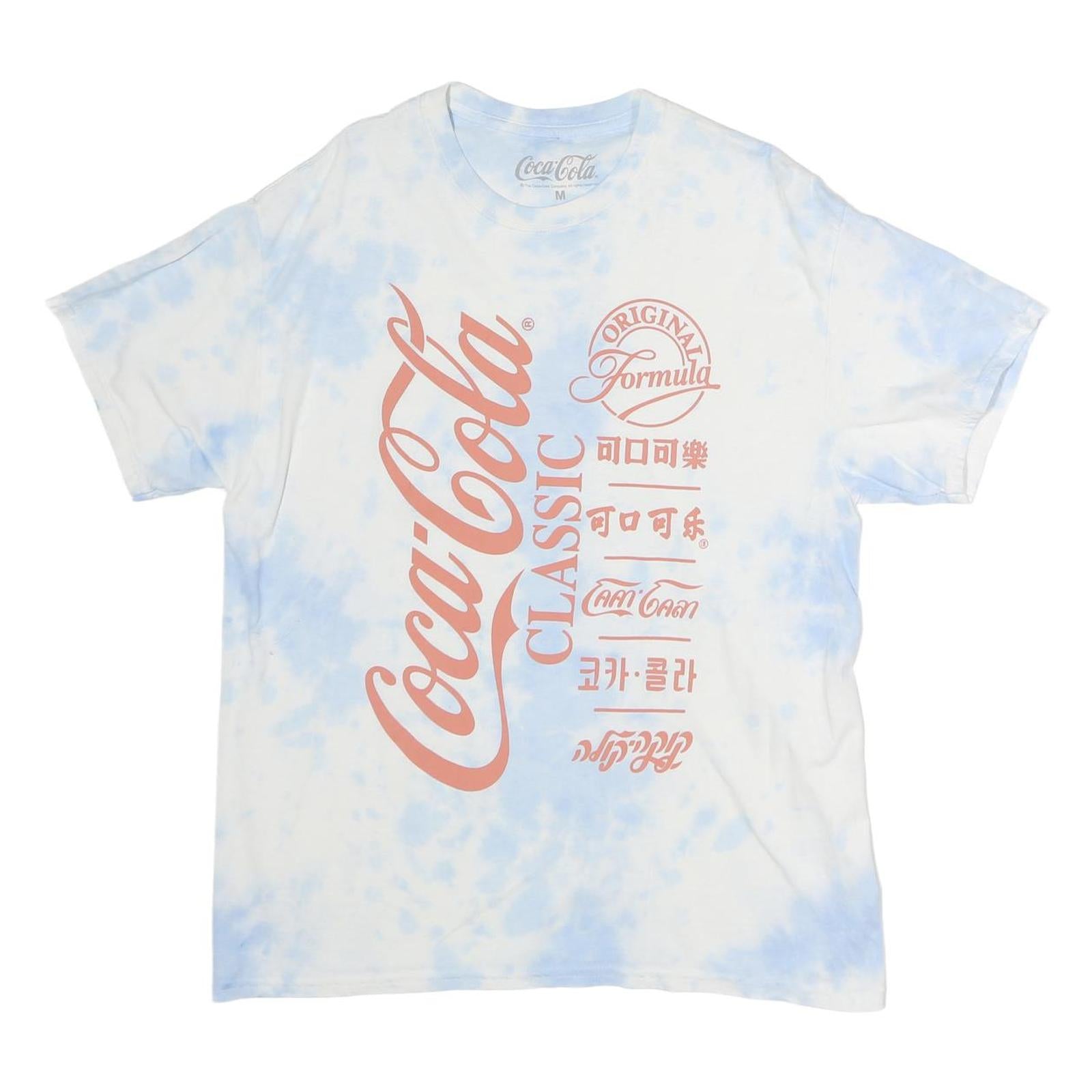 COCA COLA Mens White & Blue Graphic T-Shirt M Short Sleeve Crew Neck Logo Print