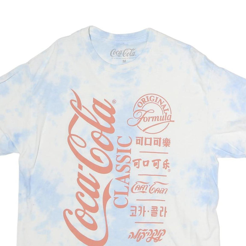 COCA COLA Mens White & Blue Graphic T-Shirt M Short Sleeve Crew Neck Logo Print