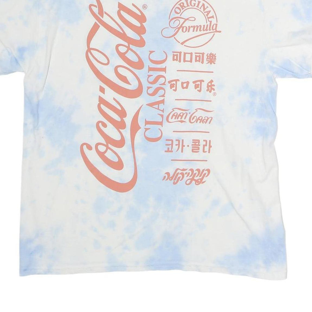 COCA COLA Mens White & Blue Graphic T-Shirt M Short Sleeve Crew Neck Logo Print