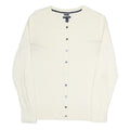 TOMMY HILFIGER Womens Cream Button Up Plain Crew Neck Basic Knit L Cotton Blend