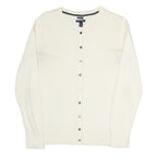 TOMMY HILFIGER Womens Cream Button Up Plain Crew Neck Basic Knit L Cotton Blend