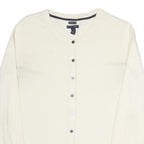 TOMMY HILFIGER Womens Cream Button Up Plain Crew Neck Basic Knit L Cotton Blend