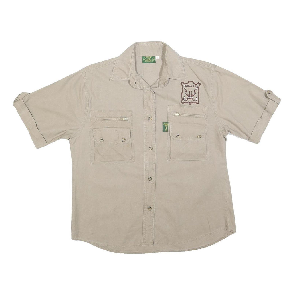 TAG Womens Beige Casual Cotton Blend Shirt S Zipper Pockets Campaign Style