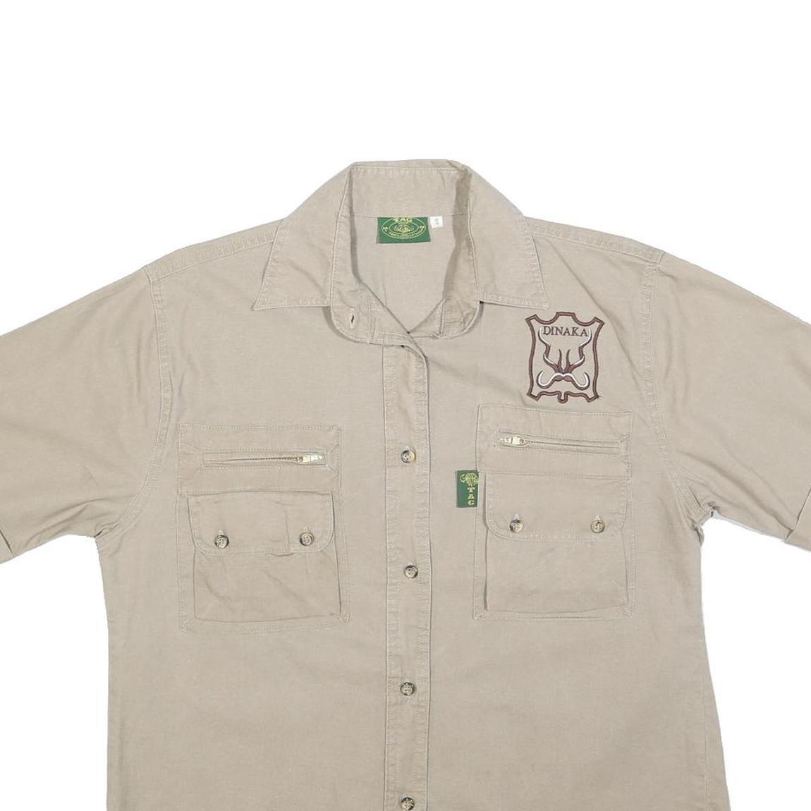 TAG Womens Beige Casual Cotton Blend Shirt S Zipper Pockets Campaign Style