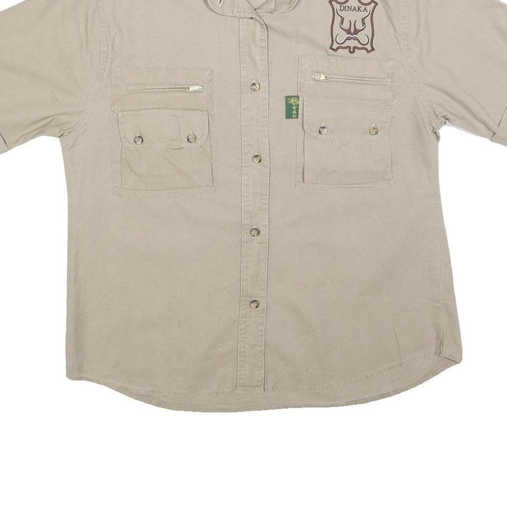 TAG Womens Beige Casual Cotton Blend Shirt S Zipper Pockets Campaign Style