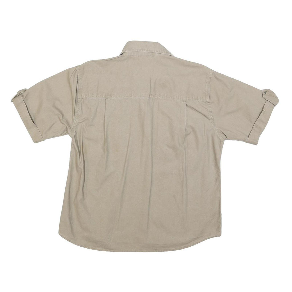 TAG Womens Beige Casual Cotton Blend Shirt S Zipper Pockets Campaign Style