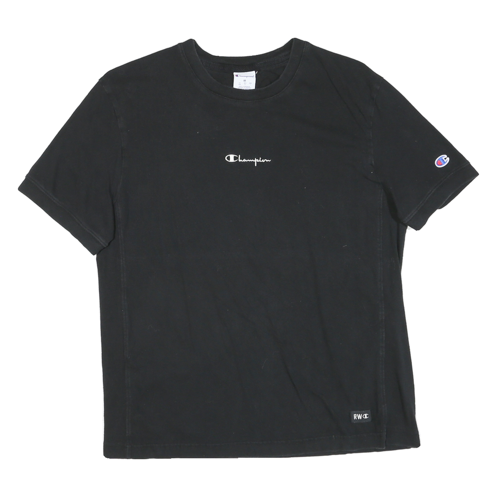 CHAMPION Mens Black Graphic T-Shirt M Short Sleeve Crew Neck Cotton Blend