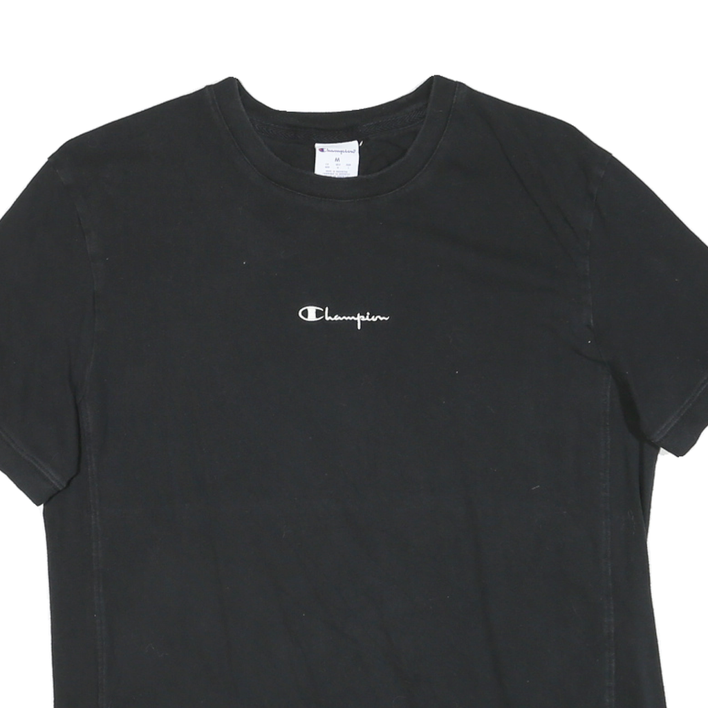 CHAMPION Mens Black Graphic T-Shirt M Short Sleeve Crew Neck Cotton Blend