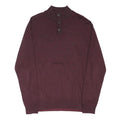 TOMMY HILFIGER Mens Maroon Plain Button Up Jumper Crew Neck Cotton Blend XL