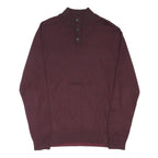 TOMMY HILFIGER Mens Maroon Plain Button Up Jumper Crew Neck Cotton Blend XL