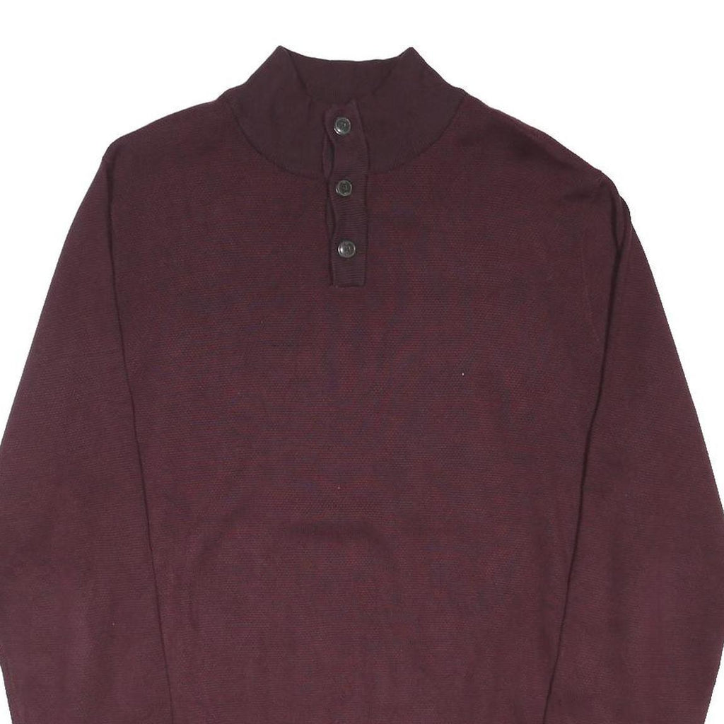 TOMMY HILFIGER Mens Maroon Plain Button Up Jumper Crew Neck Cotton Blend XL
