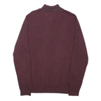 TOMMY HILFIGER Mens Maroon Plain Button Up Jumper Crew Neck Cotton Blend XL