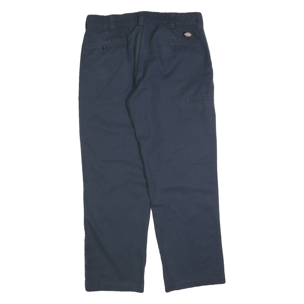 DICKIES Mens Cotton Blend Navy Regular Fit Straight Leg Trousers W36 L32