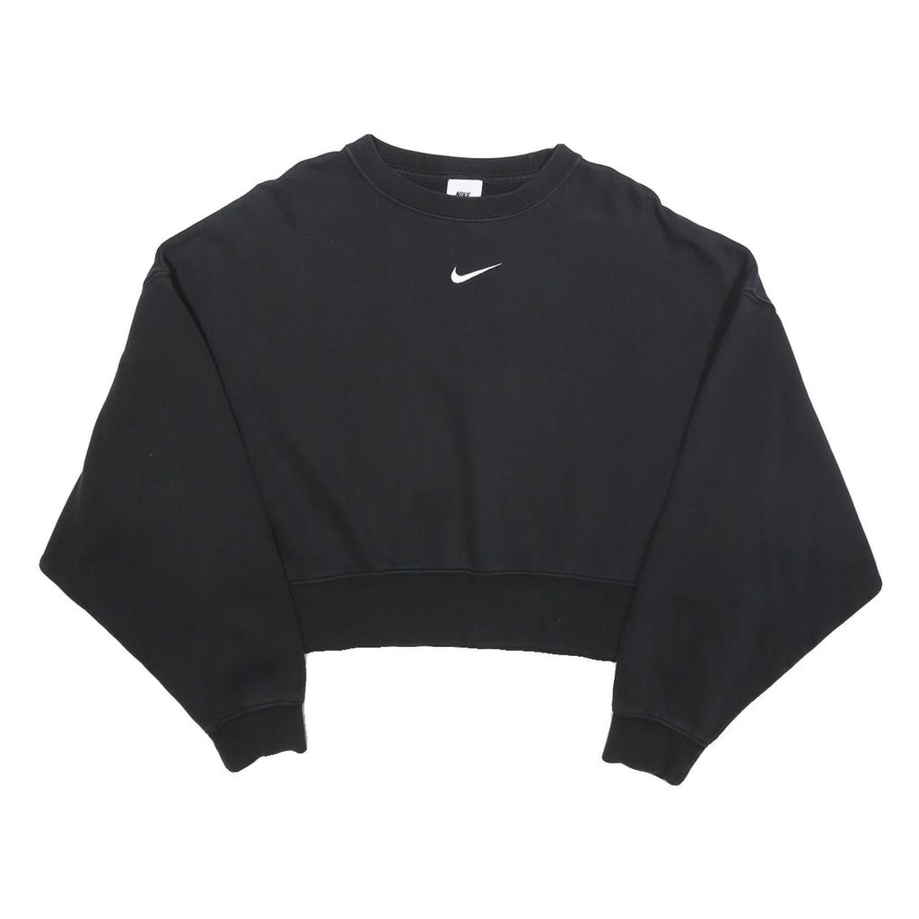 NIKE Womens Black Cotton Blend Crew Neck XS Cropped Sweatshirt Casual