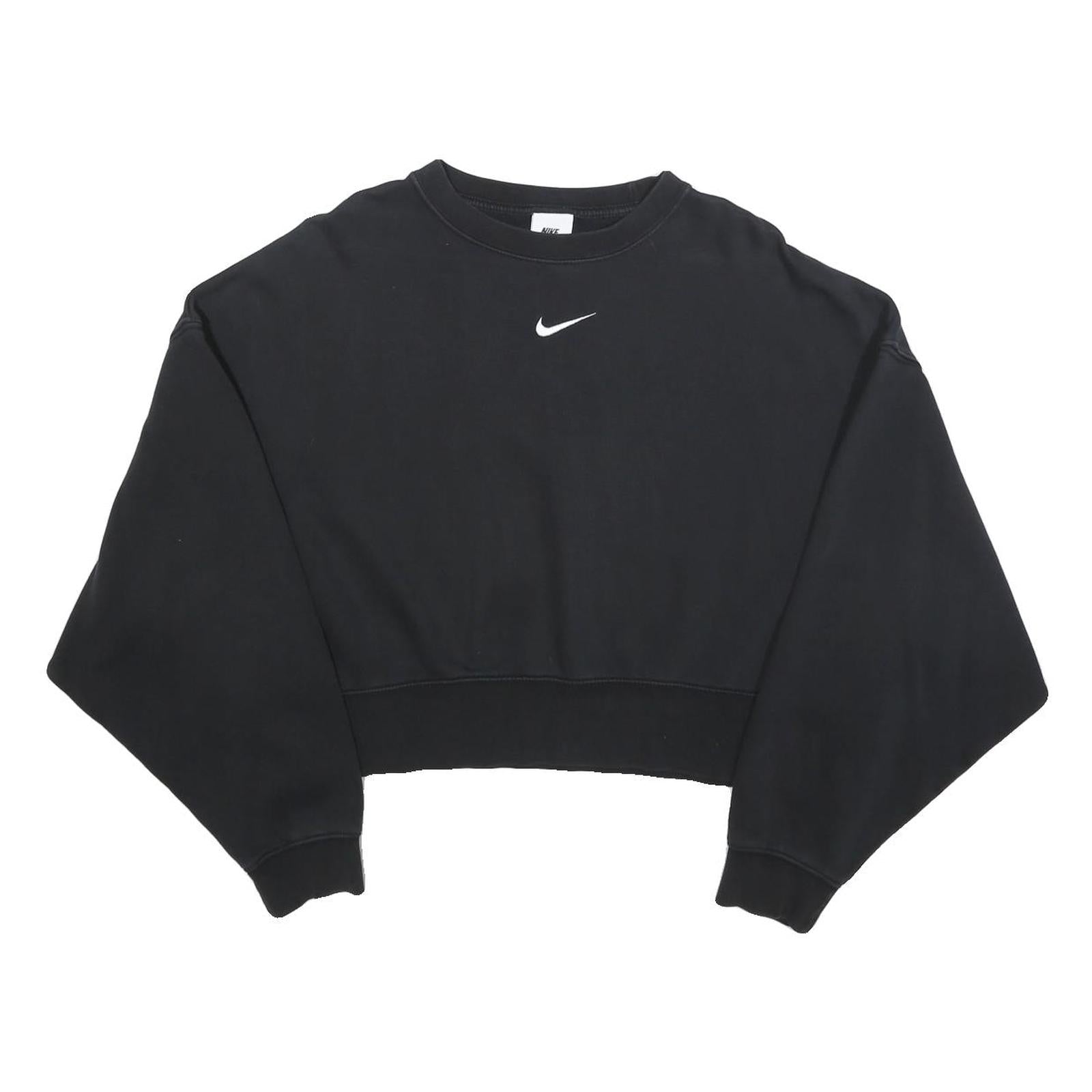 NIKE Womens Black Cotton Blend Crew Neck XS Cropped Sweatshirt Casual