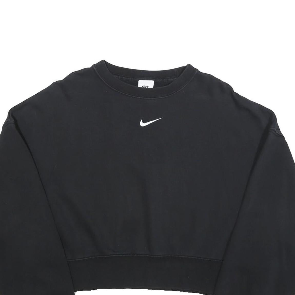 NIKE Womens Black Cotton Blend Crew Neck XS Cropped Sweatshirt Casual