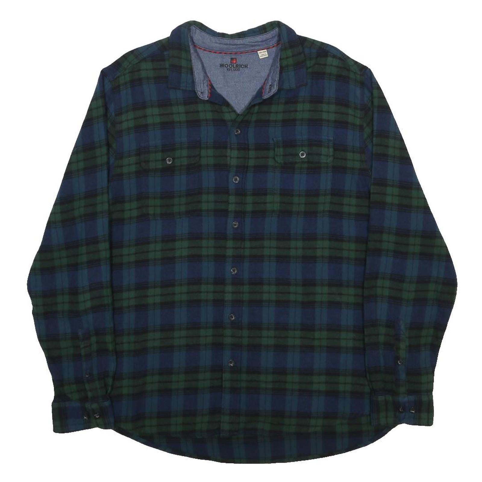 WOOLRICH Mens Blue & Green Check Shirt 2XL Long Sleeve Button Casual Cotton