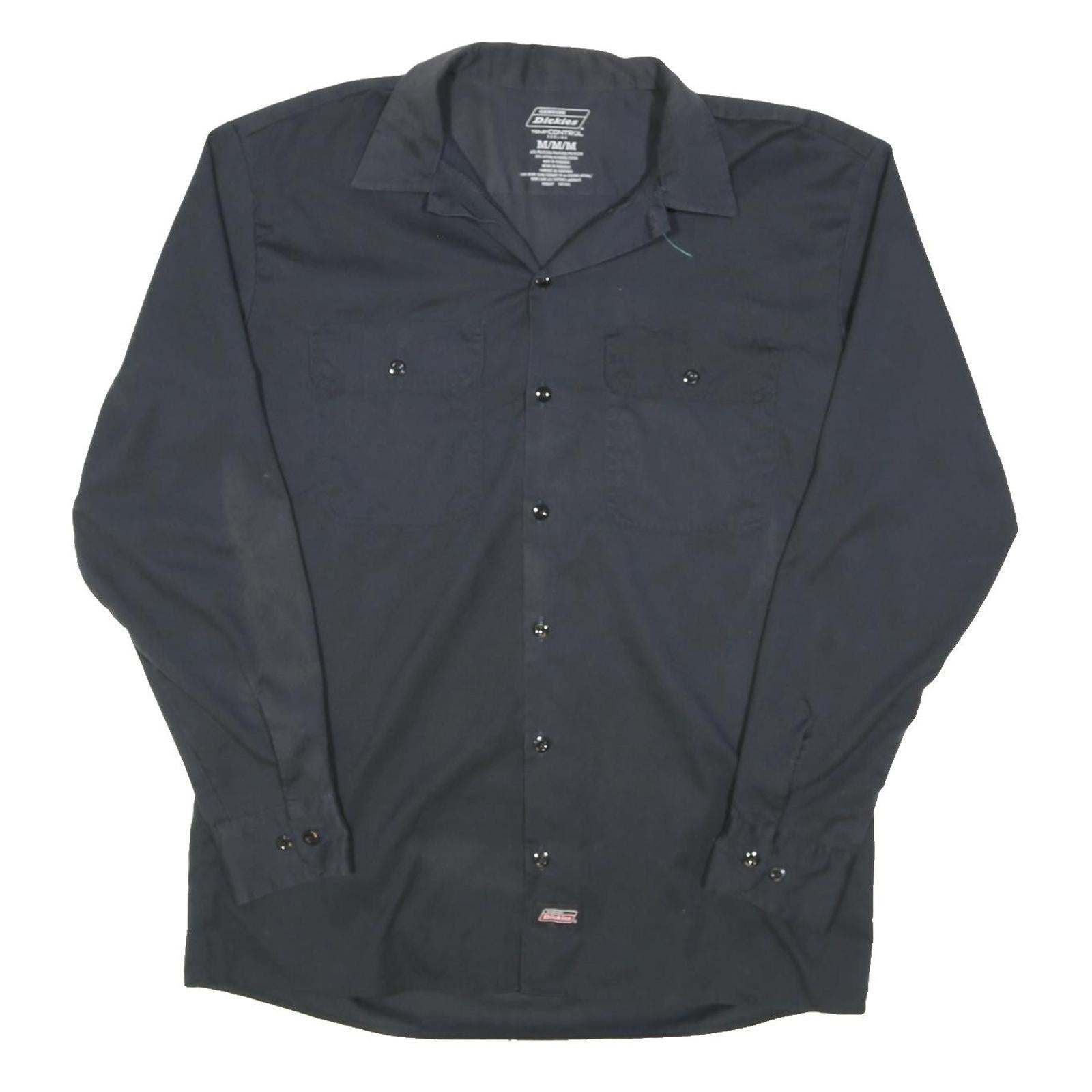 DICKIES Mens Black Work Shirt Cotton Blend M Button Collar Long Sleeve