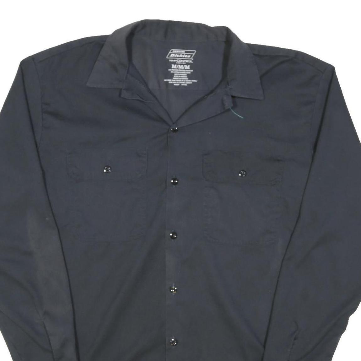 DICKIES Mens Black Work Shirt Cotton Blend M Button Collar Long Sleeve