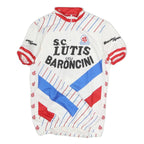 Mens White Red & Blue Cycling Jersey M Short Sleeve Quarter Zip Vintage Style