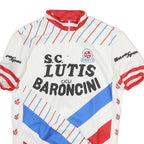 Mens White Red & Blue Cycling Jersey M Short Sleeve Quarter Zip Vintage Style