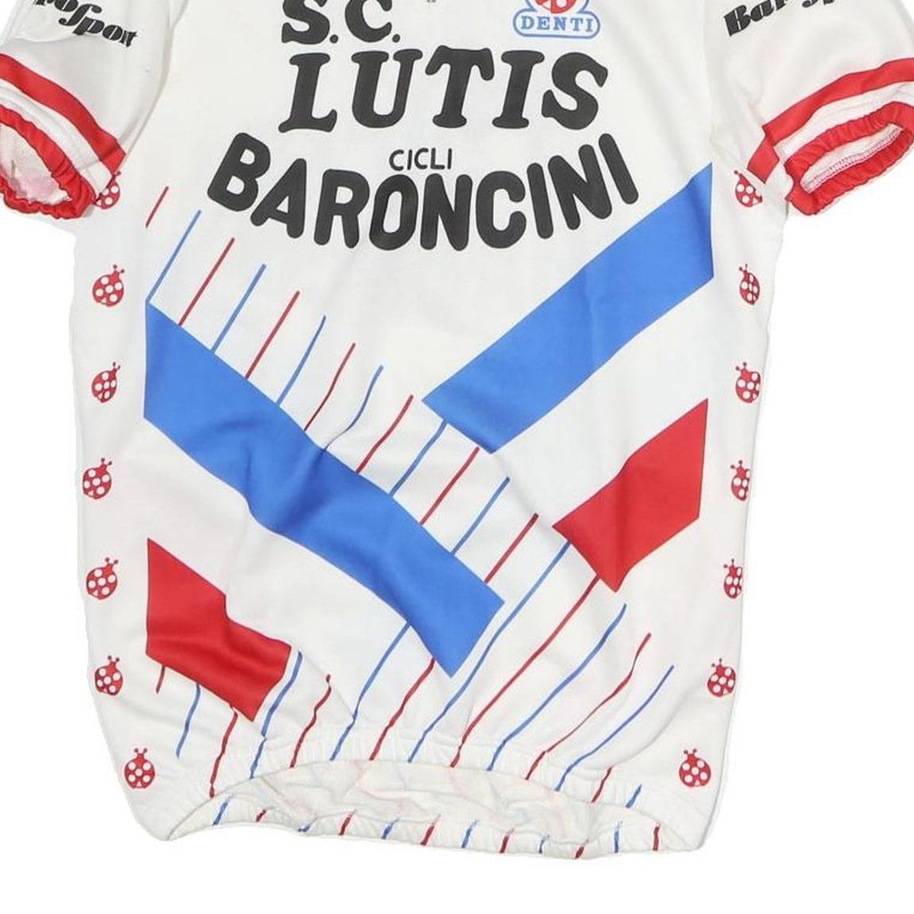 Mens White Red & Blue Cycling Jersey M Short Sleeve Quarter Zip Vintage Style