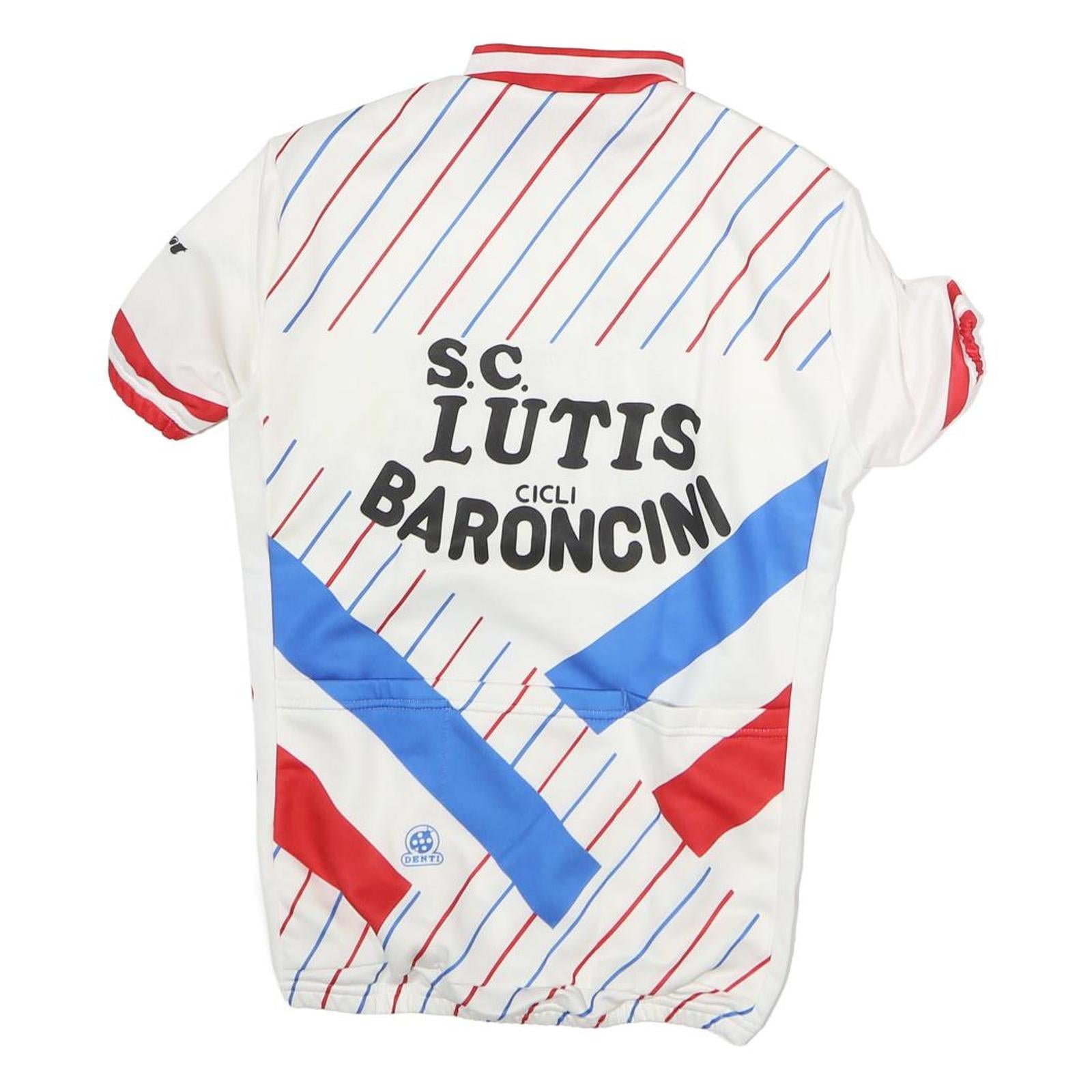 Mens White Red & Blue Cycling Jersey M Short Sleeve Quarter Zip Vintage Style