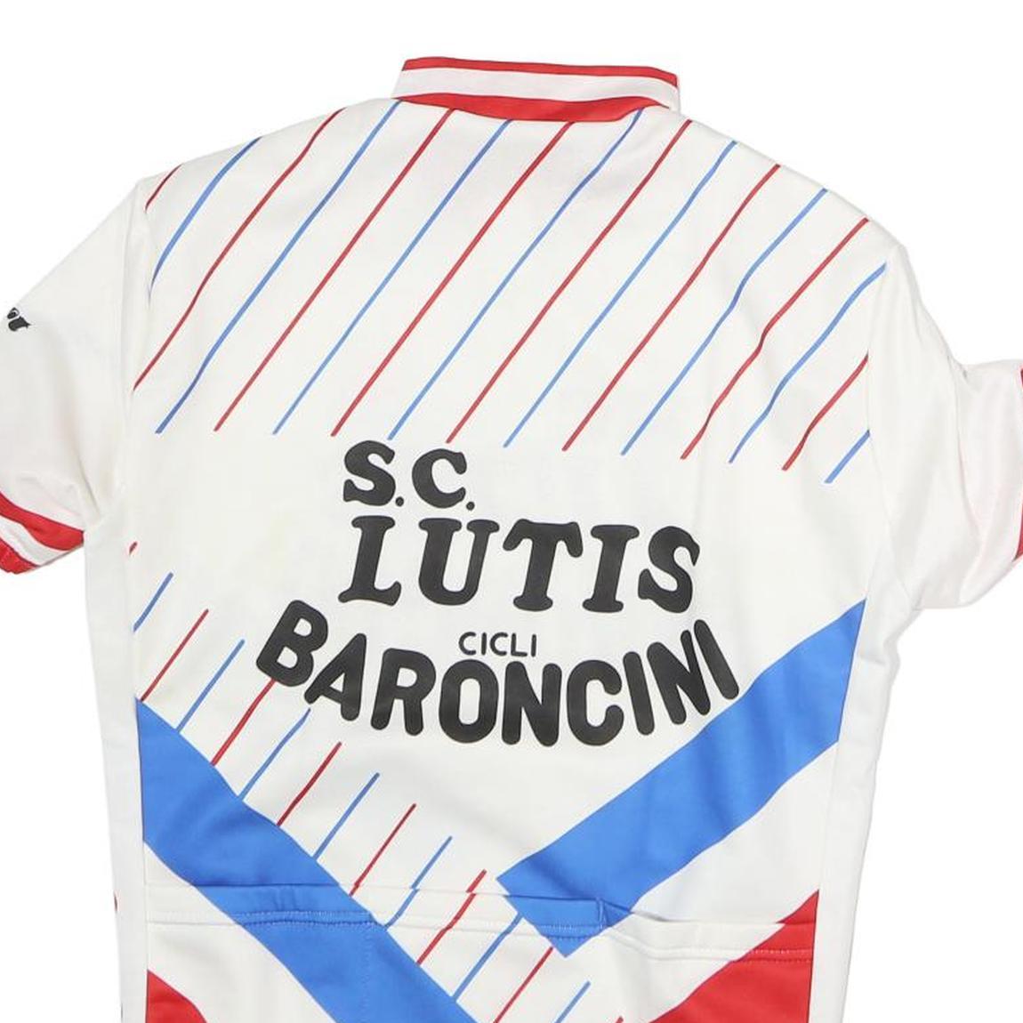 Mens White Red & Blue Cycling Jersey M Short Sleeve Quarter Zip Vintage Style