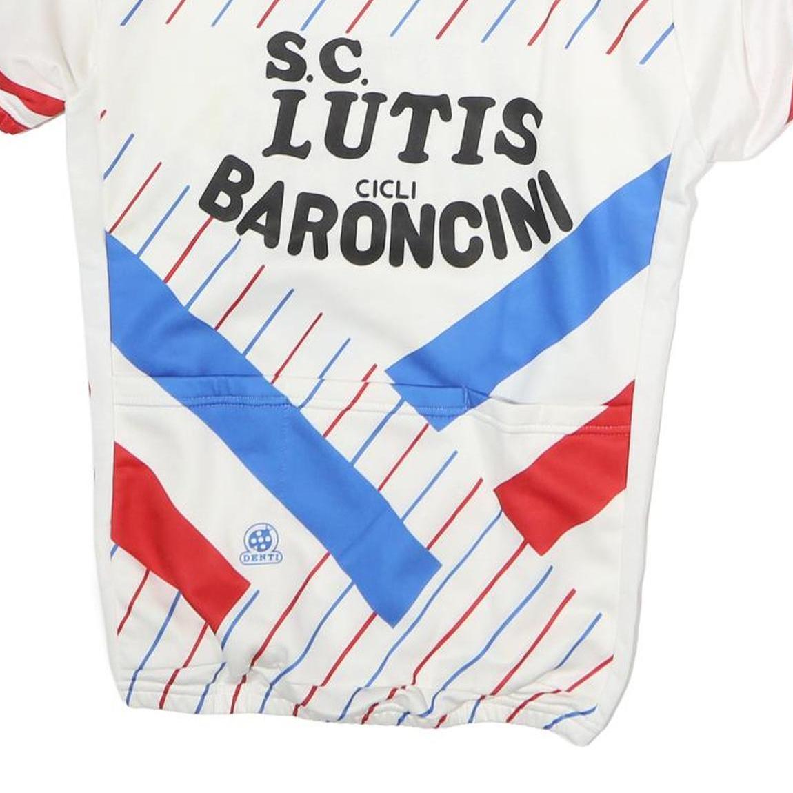 Mens White Red & Blue Cycling Jersey M Short Sleeve Quarter Zip Vintage Style