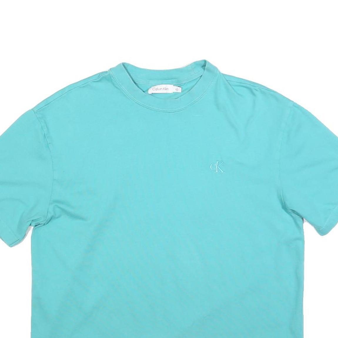 CALVIN KLEIN Mens Blue T-Shirt M Short Sleeve Crew Neck Cotton Blend Comfort