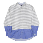 TOMMY HILFIGER Mens Grey & White Blue Stripe 2XL Cotton Button Shirt Casual
