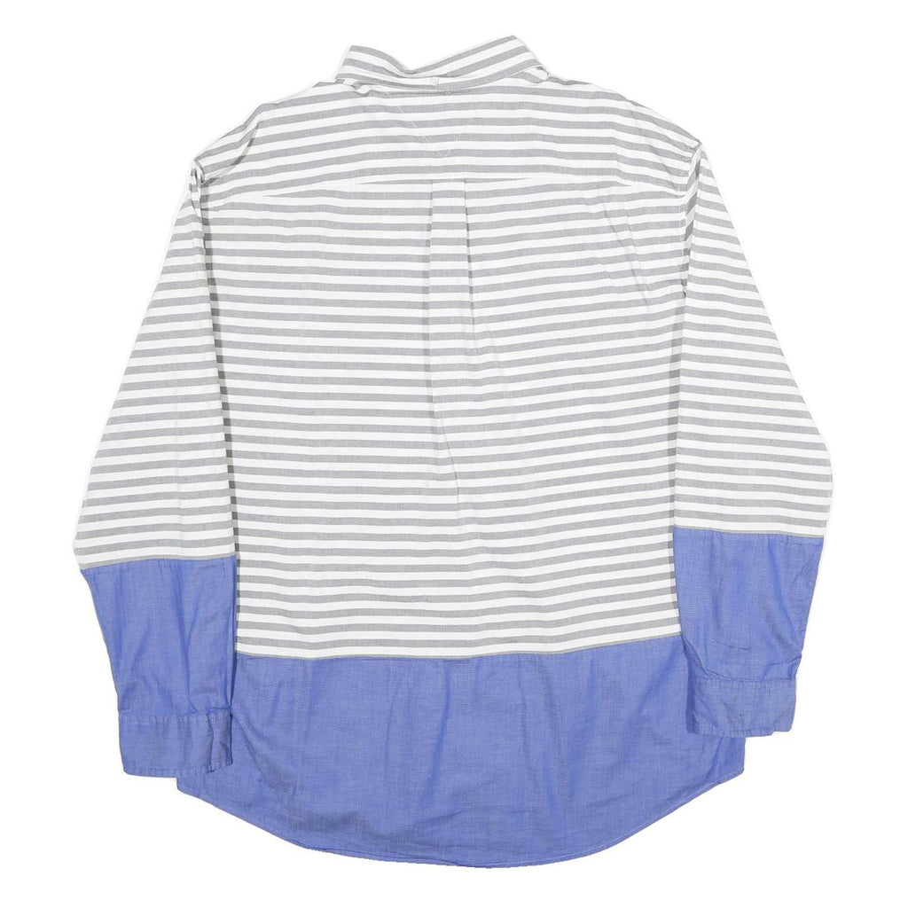 TOMMY HILFIGER Mens Grey & White Blue Stripe 2XL Cotton Button Shirt Casual