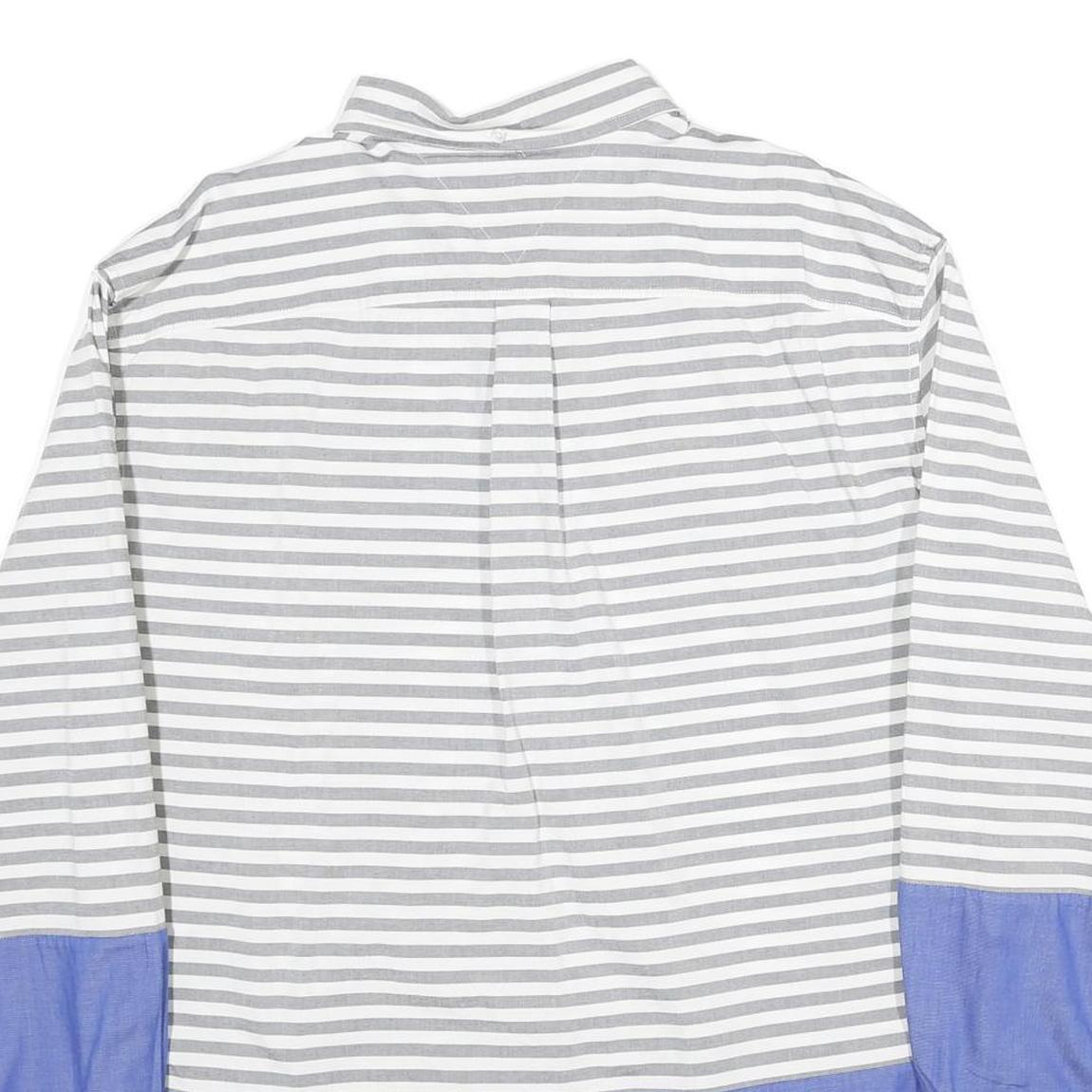 TOMMY HILFIGER Mens Grey & White Blue Stripe 2XL Cotton Button Shirt Casual