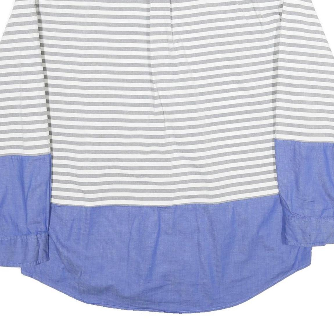 TOMMY HILFIGER Mens Grey & White Blue Stripe 2XL Cotton Button Shirt Casual