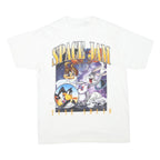 Mens White Space Jam Graphic T-Shirt M Short Sleeve Crew Neck Cartoon Print