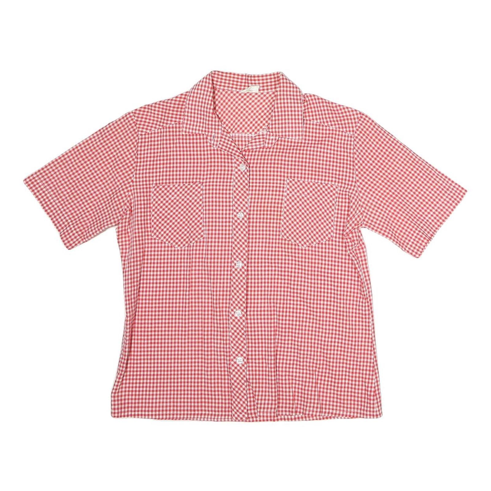 Womens Red & White Check Shirt M Button Front Cotton Summer Casual