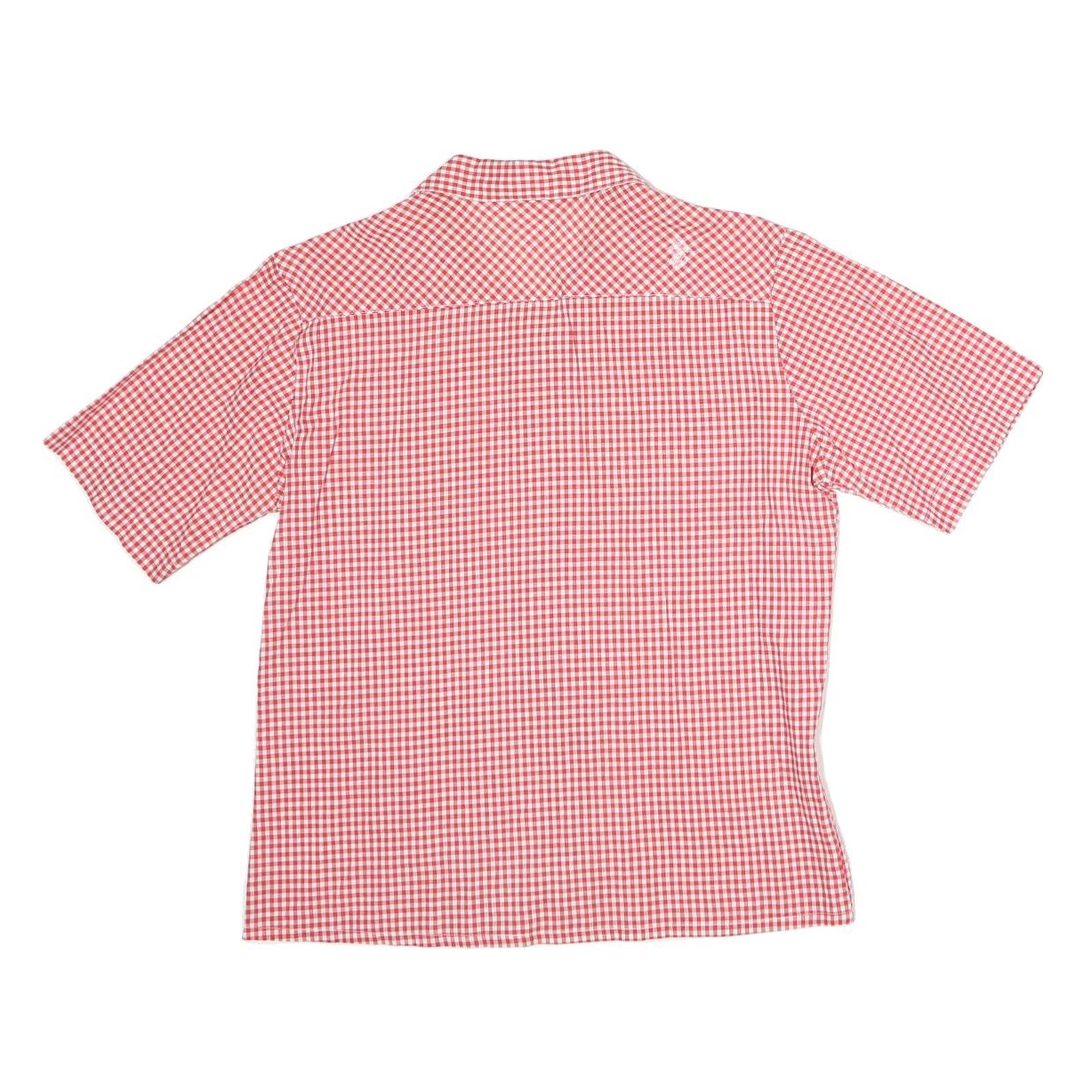 Womens Red & White Check Shirt M Button Front Cotton Summer Casual