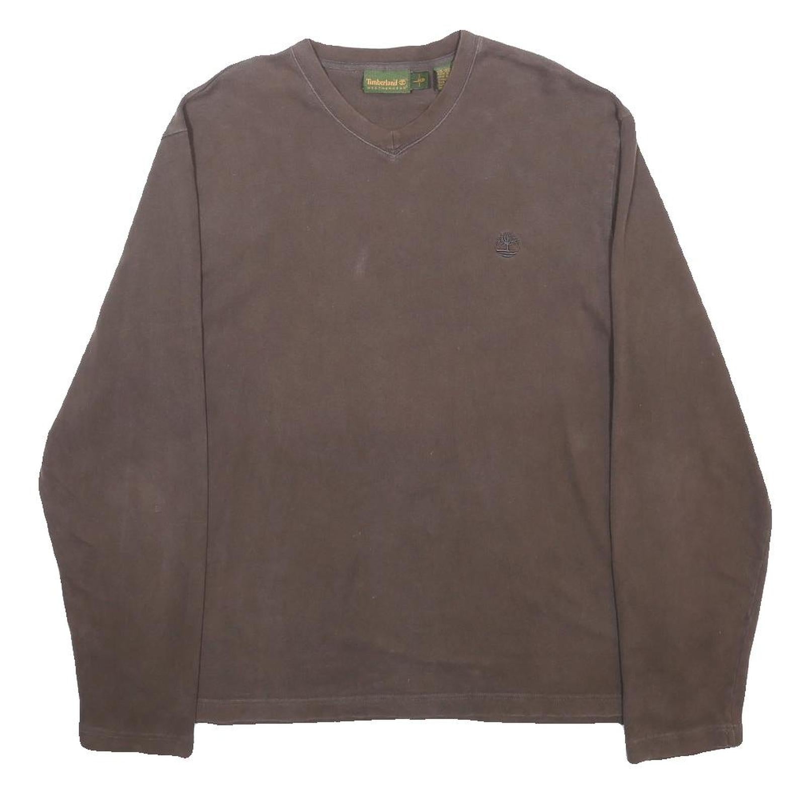 TIMBERLAND Mens Brown V-Neck L Cotton Blend Casual Pullover Sweatshirt