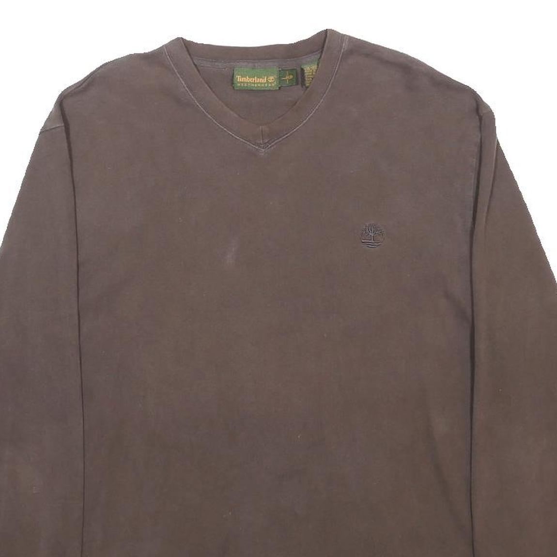 TIMBERLAND Mens Brown V-Neck L Cotton Blend Casual Pullover Sweatshirt