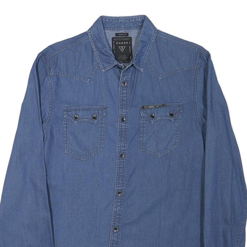 GUESS Mens Blue Denim Shirt M Casual Cotton Blend Long Sleeve Button