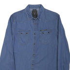 GUESS Mens Blue Denim Shirt M Casual Cotton Blend Long Sleeve Button